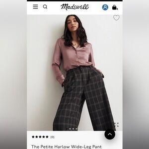 NWT Madewell Harlow Black and Gray Wide Leg Pant size 4P